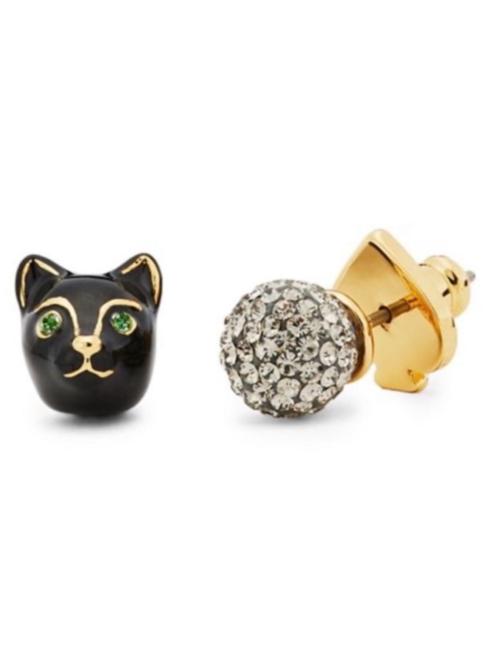 NWT Kate Spade ♠️ Black Enamel Cat Head and Crystal Pave Ball Stud Earrings